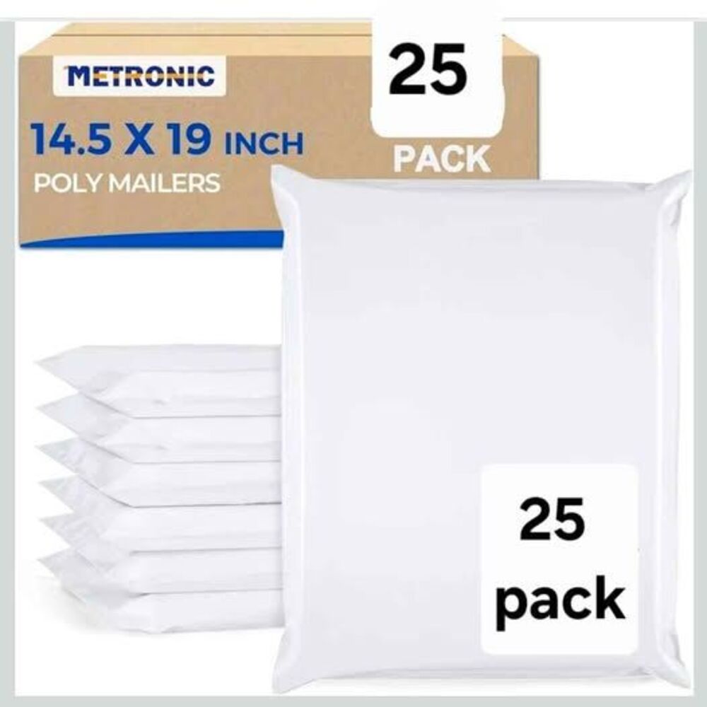 25-Pack METRONIC polymailers 19"×14.5" white shipping bags adhesive waterproof